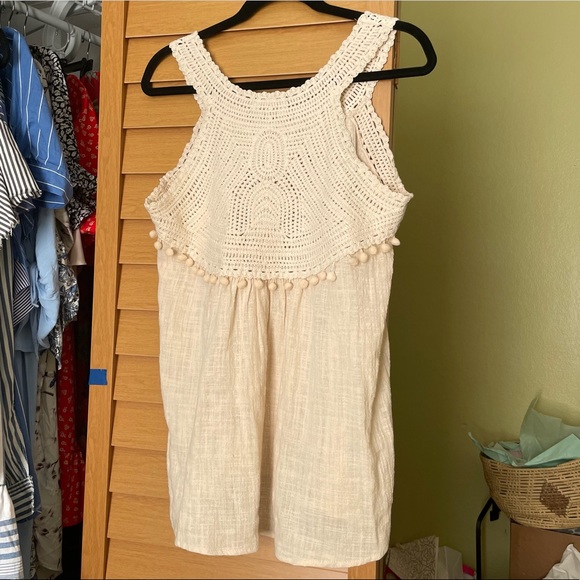 Adiva Anthropologie Linen Knit Crochet Pom Pom Tank Medium - Picture 5 of 7